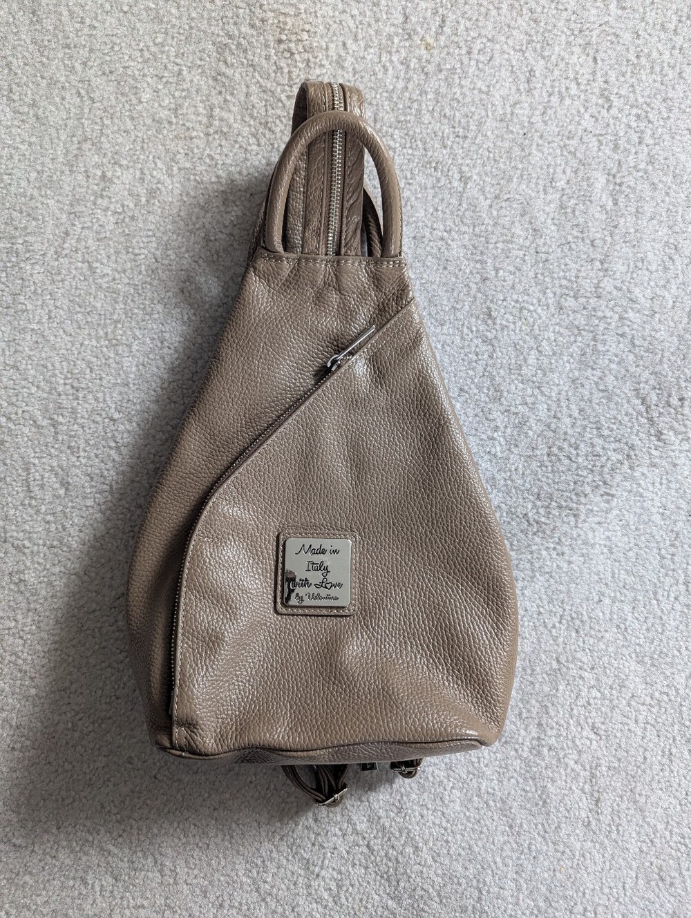 Valentina Pebbled Leather Taupe Multi-Wear Sling Backpack Bag